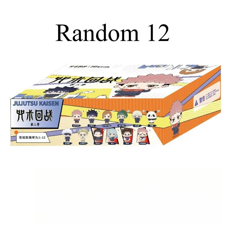 A box for a Random 12 Jujutsu Kaisen collectible figure blind box featuring various characters.