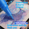 A blue soft-tip flash pen drawing a purple glitter silhouette on paper.