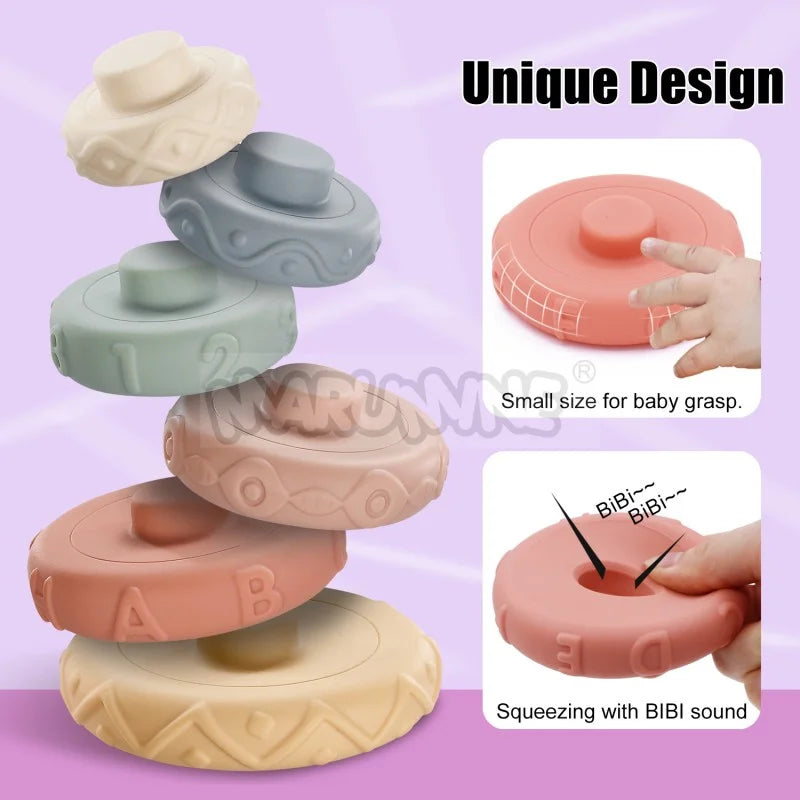 Soft Silicone Stacking Rings for Toddlers – Montessori Sensory Teether Toy Set