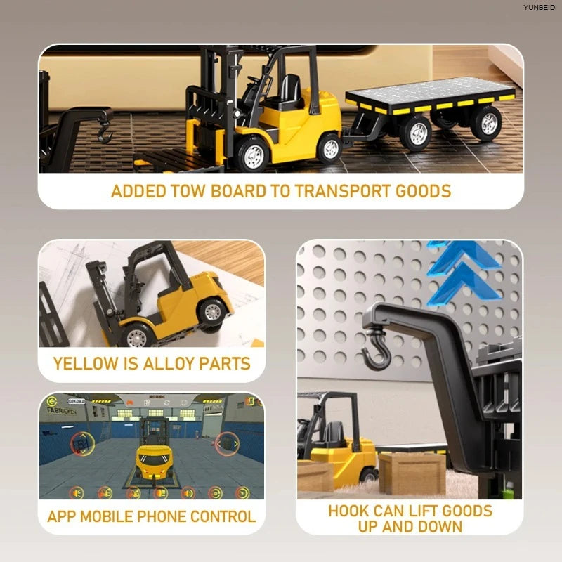 Miniature RC Forklift with Trailer and Bluetooth App Control