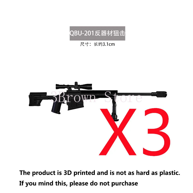 3D printed QBU-201 rifle model with accessories and a helmet