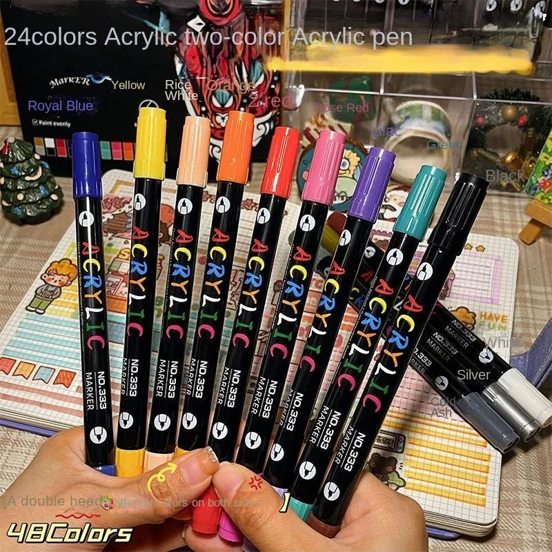 48-Color Acrylic Paint Markers with Dual Tips for Art & Craft