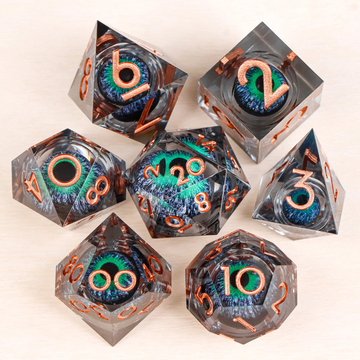 Liquid Core Polyhedral Dice Set – 7 Sharp-Edge Resin Dice with Swirling Quicksand