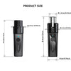 A black 2.4GHz wireless microphone system showing the transmitter and receiver units with dimensions.