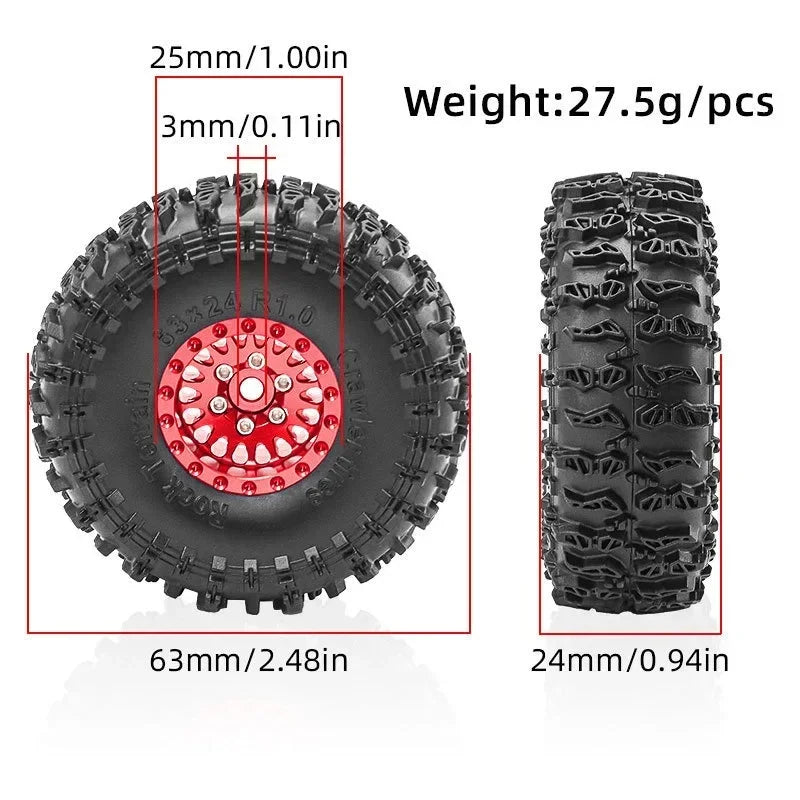 1/18 RC Crawler Metal Beadlock Wheel and Tire Set (4 pcs)
