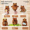 A set of brown and pink animal figures representing daily commuting, almighty push, bowlis full, world peace, crocodiles, and