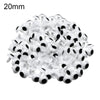 A pile of white plastic safety eyes with black pupils, measuring 20mm.