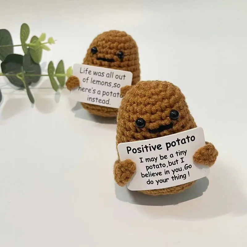 Handmade Knitted Coffee Doll with Card – Funny Crochet Desk Decor