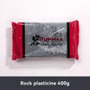 A red plastic bag of Rock plasticine 400g with black text and a gray stone effect.