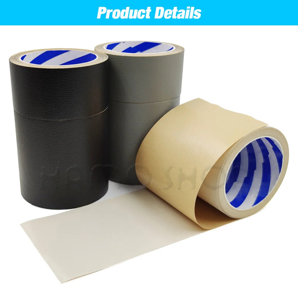 Rouleaux de kits de réparation en cuir PU auto-adhésifs, noir et beige.