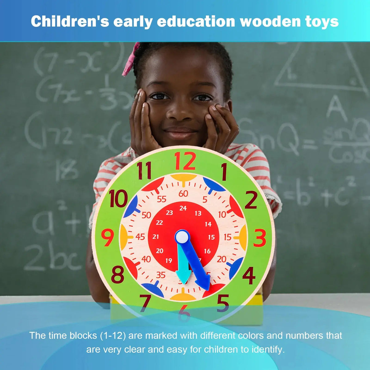 Wooden Montessori Clock Toy for Kids Learning Time