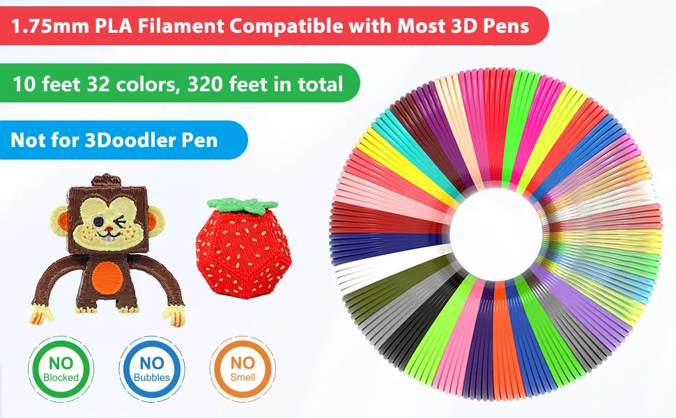 PLA 3D Pen Filament Refill Pack – 1.75mm, Multi-Color Bundle