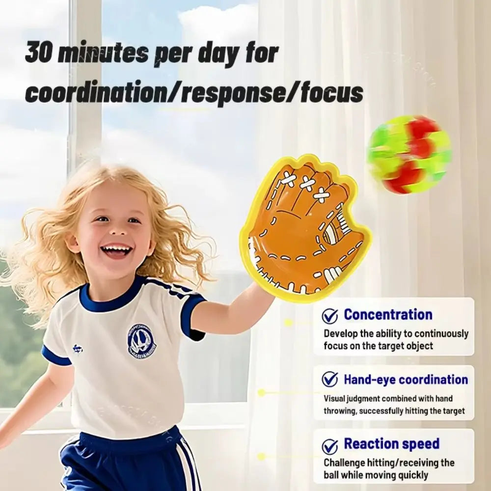 Cartoon Suction Cup Catch & Throw Racket Toy Set with Glowing Ball