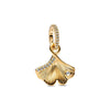 Gold charm bracelet featuring elephant, key, butterfly, and heart pendants.