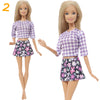 Fashion Doll Outfit Set – Wave Point Dress & Denim Grid Skirt for 11.5–12 Inch Dolls