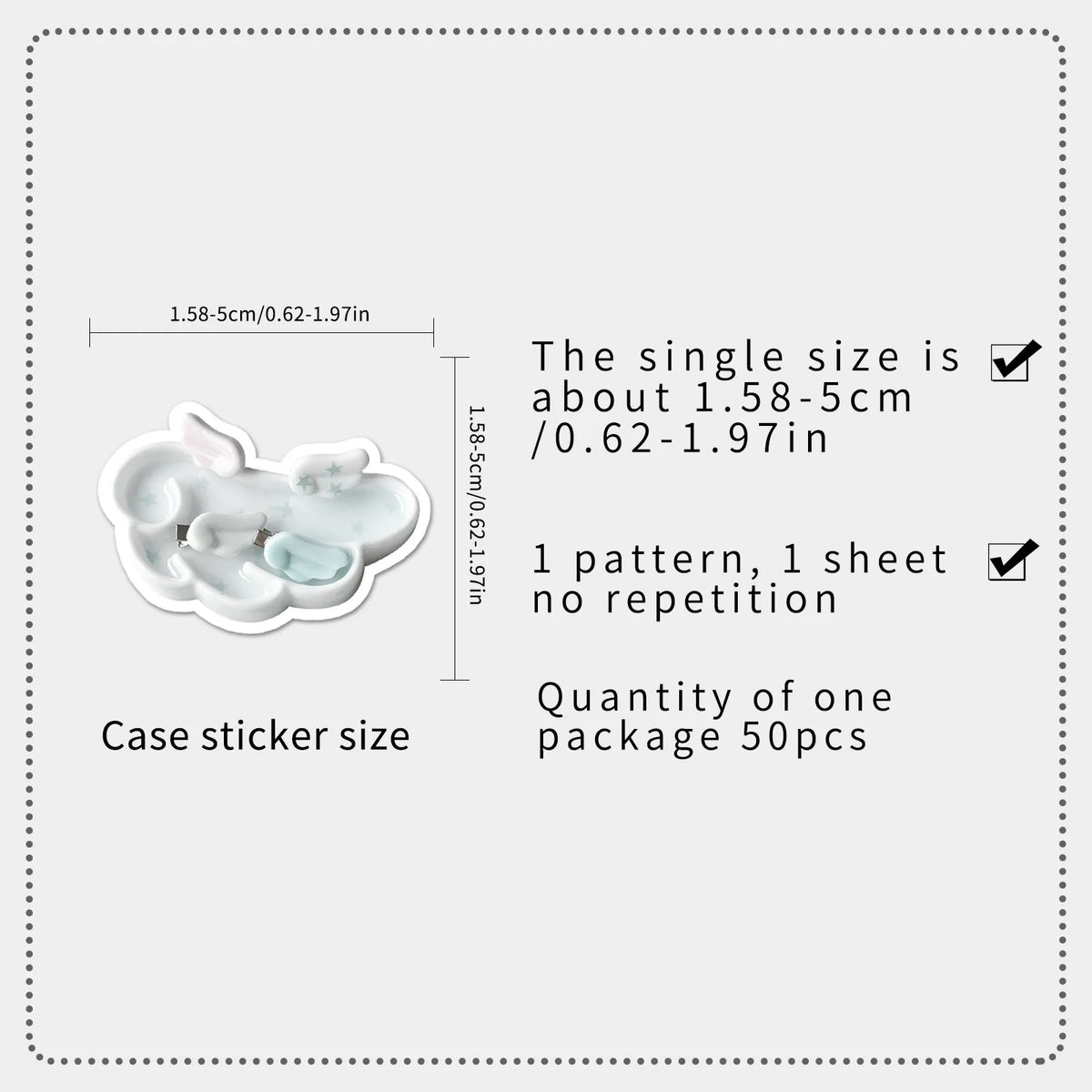 Diagram showing the size and quantity of decorative wing stickers for mobile phones.