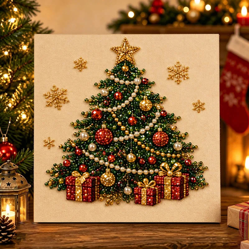 Festive Christmas Pearl Diamond Painting Kit with Frame