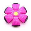 A bright pink, flower-shaped squeeze-and-throw flying saucer ball for active family fun.