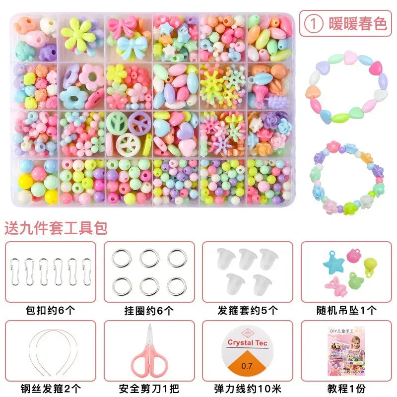 Polymer clay bead jewelry making kit for kids including beads, tools, and instruction sheet