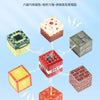 A set of six magnetic building blocks in various colors and textures demonstrating different attachment methods.