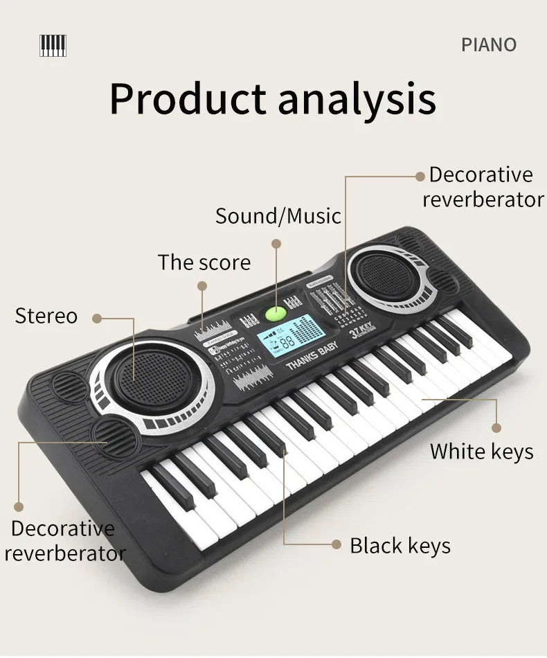 37-Key Electronic Keyboard Piano for Kids with LED Display