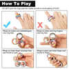 Instructions showing how to play with magnetic fidget rings, including pushing the rings past the middle knuckle and using va