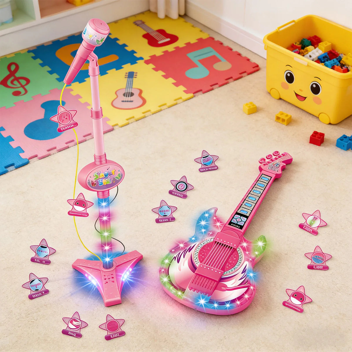 Kids Electric Guitar Toy with Microphone and Adjustable Stand