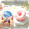 Hands hold a handmade squishy ball toy, showing its soft texture and stretchability.
