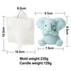 A light blue silicone mold shaped like an elephant used for making candles, soap, and resin crafts.