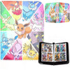 A colorful PU leather card binder with a zipper holds various Pokémon cards and illustrations.