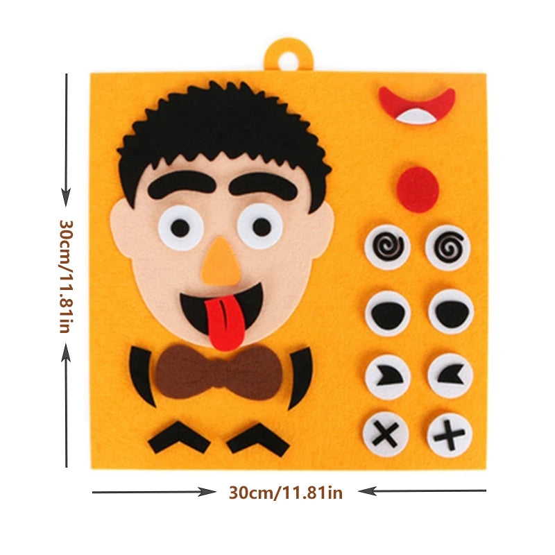 An orange puzzle game featuring a black silhouette of a face with exaggerated expressions like a wide smile and tongue sticki