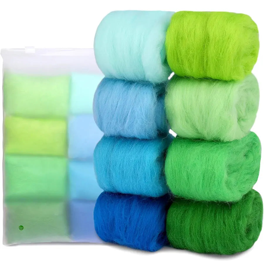 8-Color Wool Roving for Needle Felting – 100% Natural Fiber Craft Set