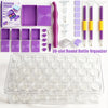 A set of modular diamond painting organizers featuring 38 slots and dot pens in various colors.