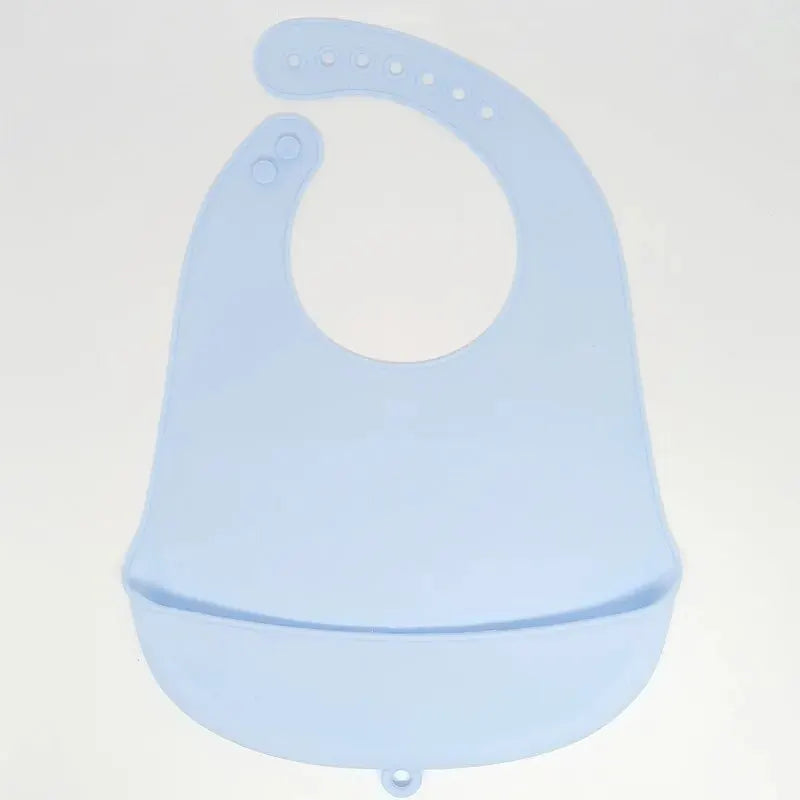 Light blue waterproof silicone baby bib with a catch pocket