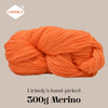 A ball of bright orange Merino wool yarn, hand-picked by Lirisnly.