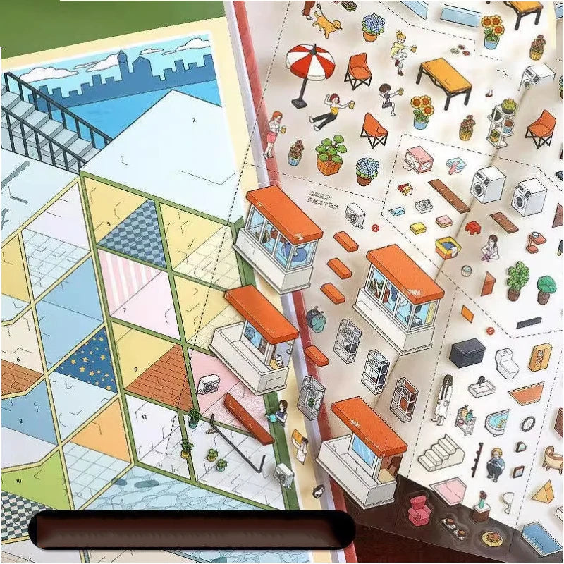 3D Dollhouse Miniature Scene Sticker Book for Journaling and DIY Crafts