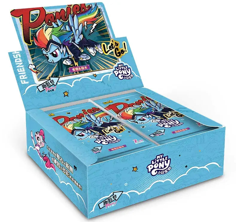 A box of My Little Pony friendship cards and a themed pouch featuring the ponies.