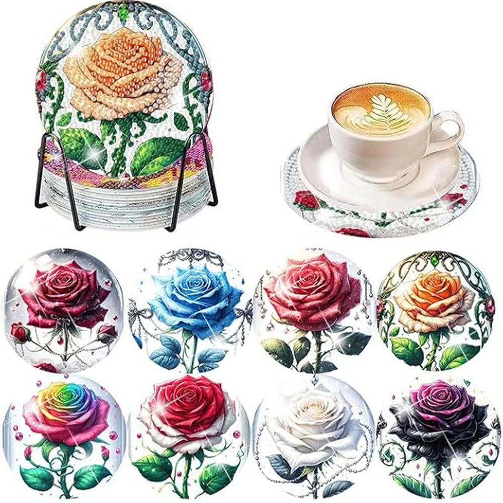 DIY Diamond Art Coaster Set with Holder - Acrylic Mandala Design, 8 Pieces