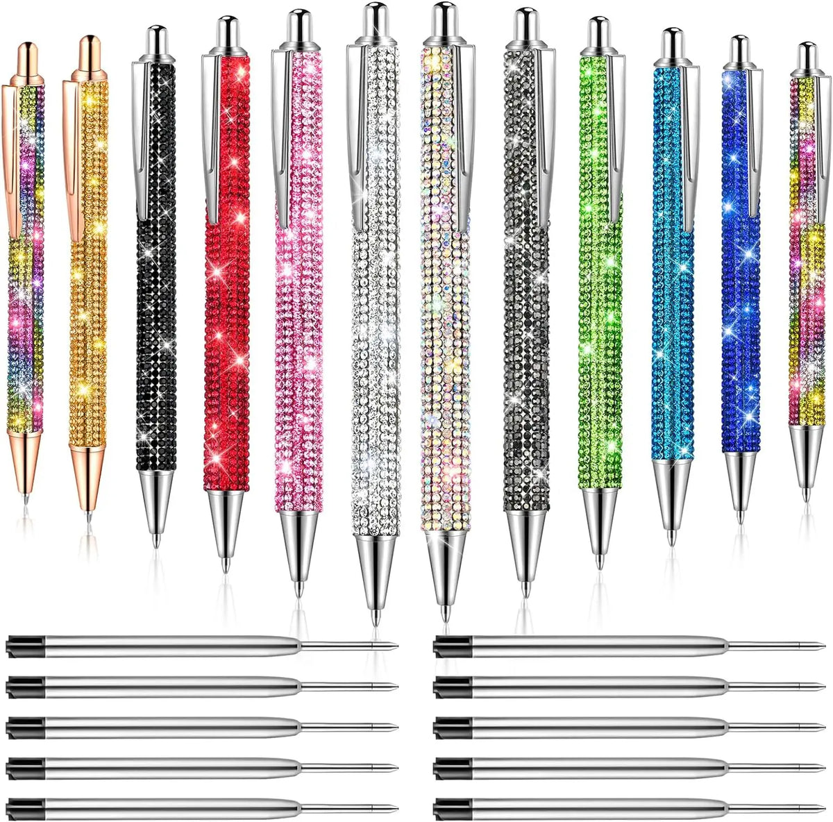 Crystal Rhinestone Ballpoint Pens (Set of 12, Assorted Colors)