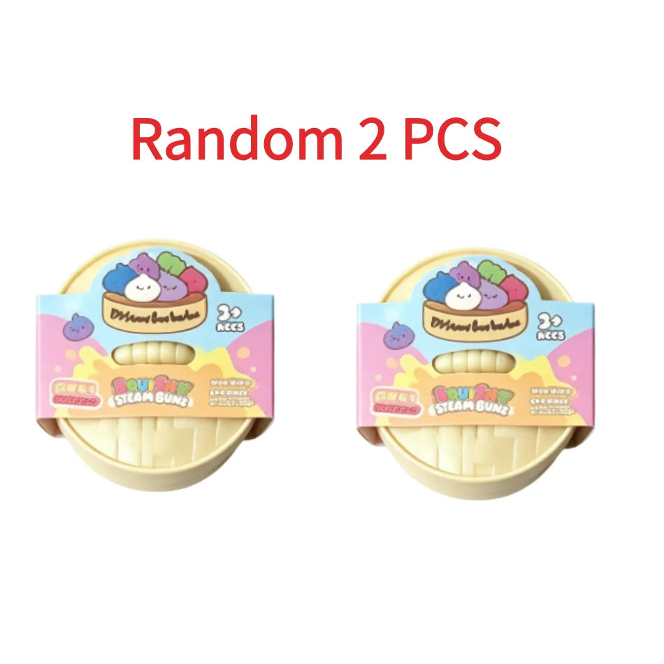 Two colorful simulated dumpling stress relief squishy toys packaged for random selection