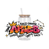 A glass jar filled with liquid and a straw, featuring bold Aries zodiac sign graffiti art on the glass.