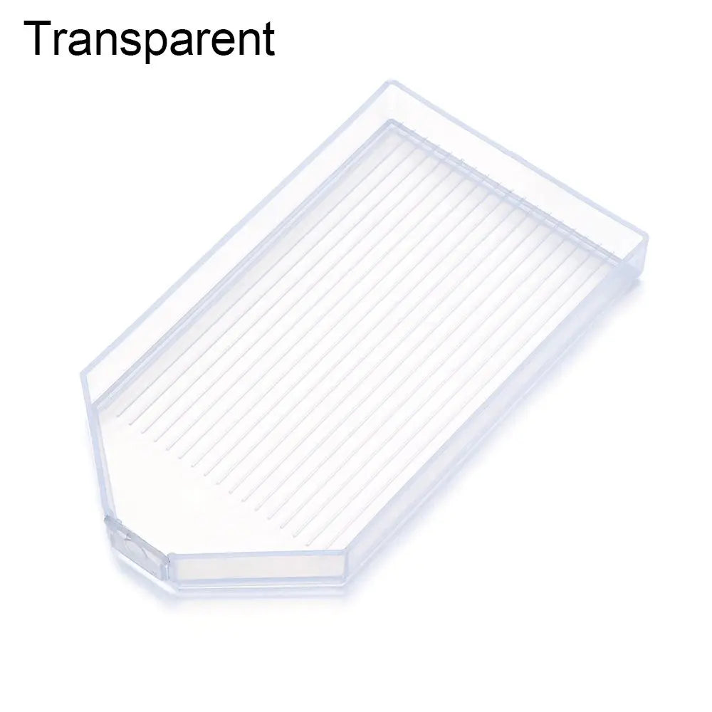 A transparent large diamond painting tray with a pop-up plug for bead sorting.
