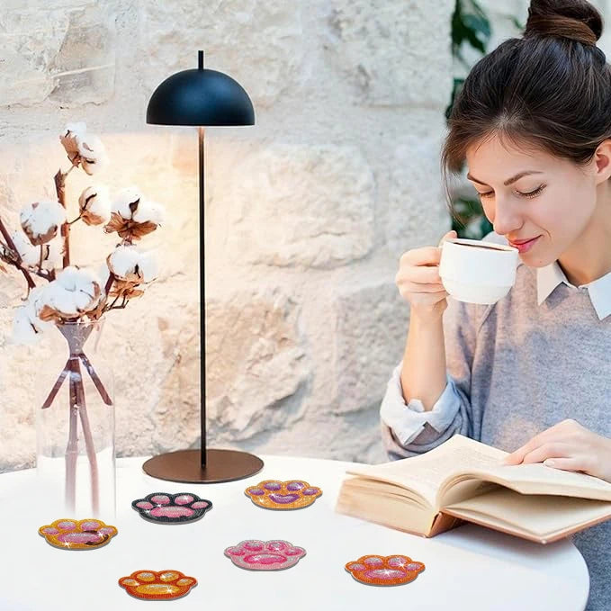 DIY Animal Diamond Painting Coaster Set with Wooden Base