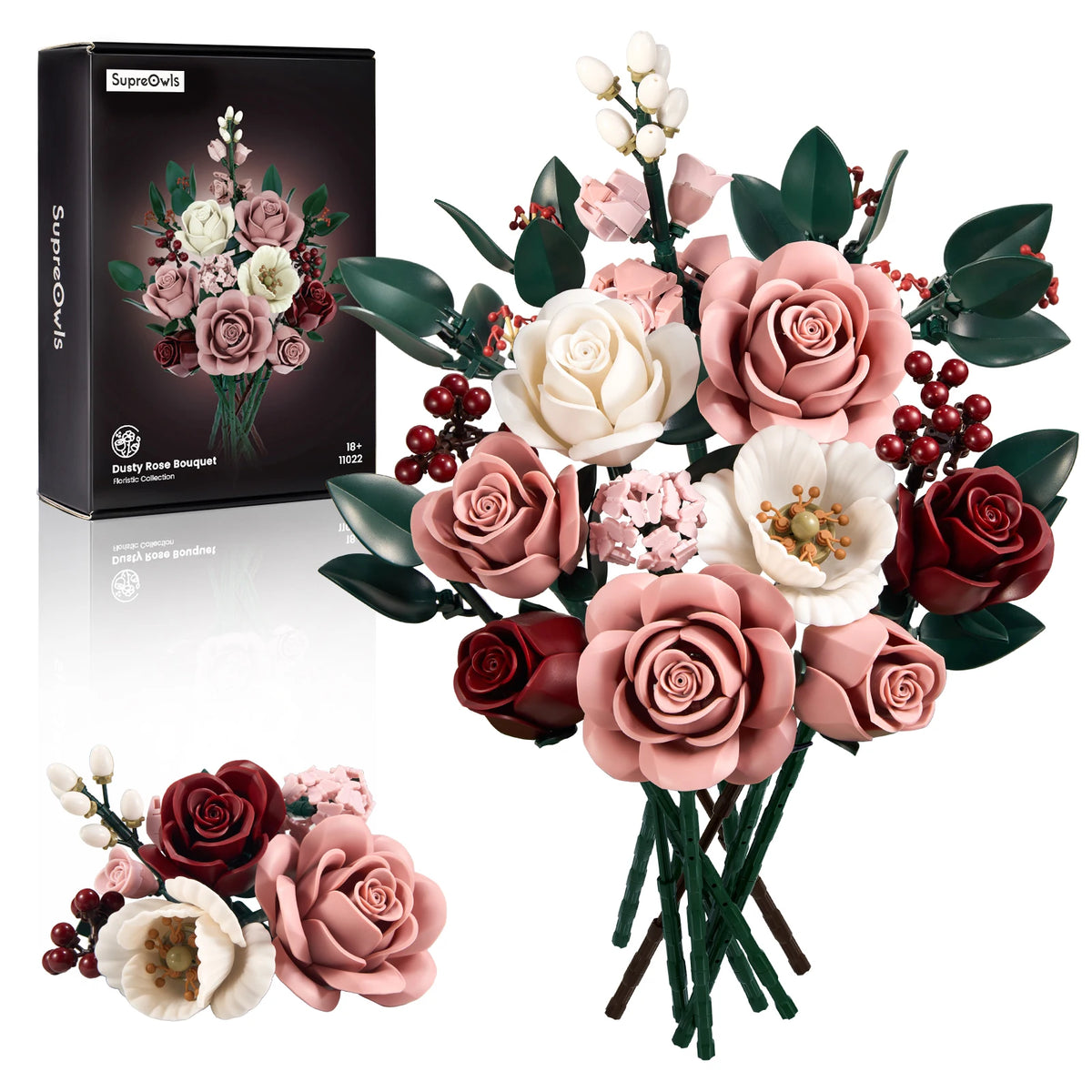 Pink Rose Bouquet Building Block Set