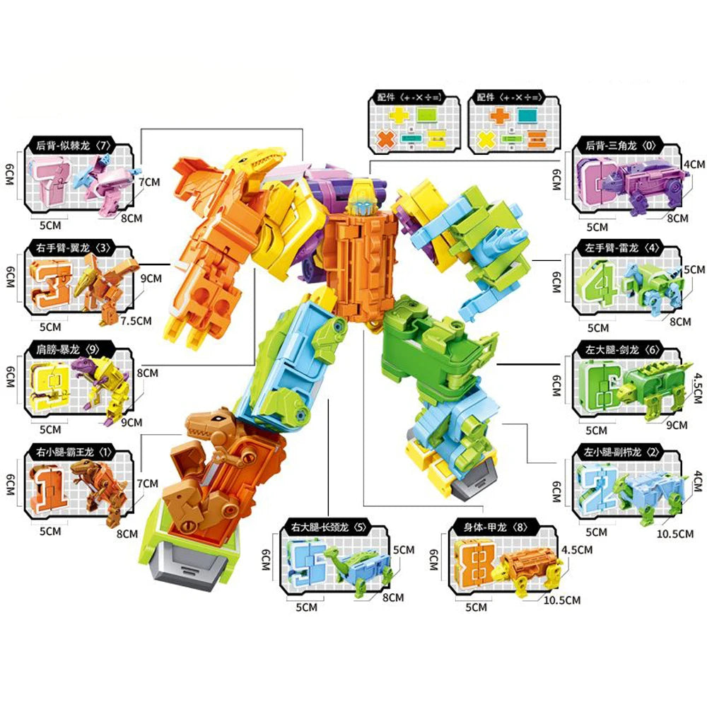 Number Dinosaur Robot Transformers Toy Set