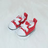 A pair of red and white casual sneakers designed for 17cm Labubu dolls.