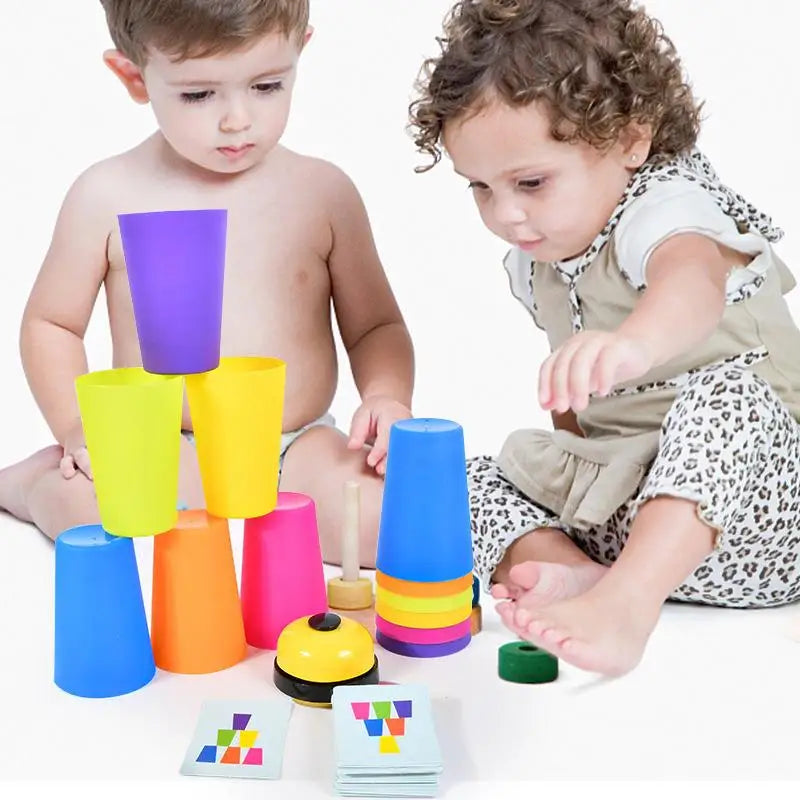 Montessori Stacking Cup Game with Color Cards