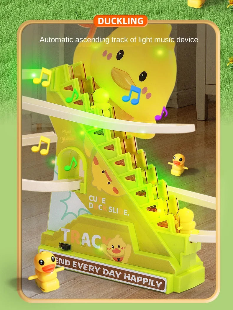 Interactive Climbing Duck Roller Coaster Toy with Lights and Music