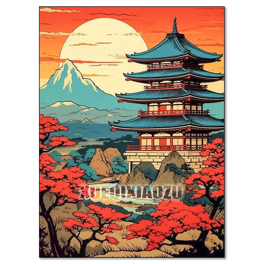 Cherry Blossom Tower Diamond Painting Kit – DIY 5D Wall Art for Adults