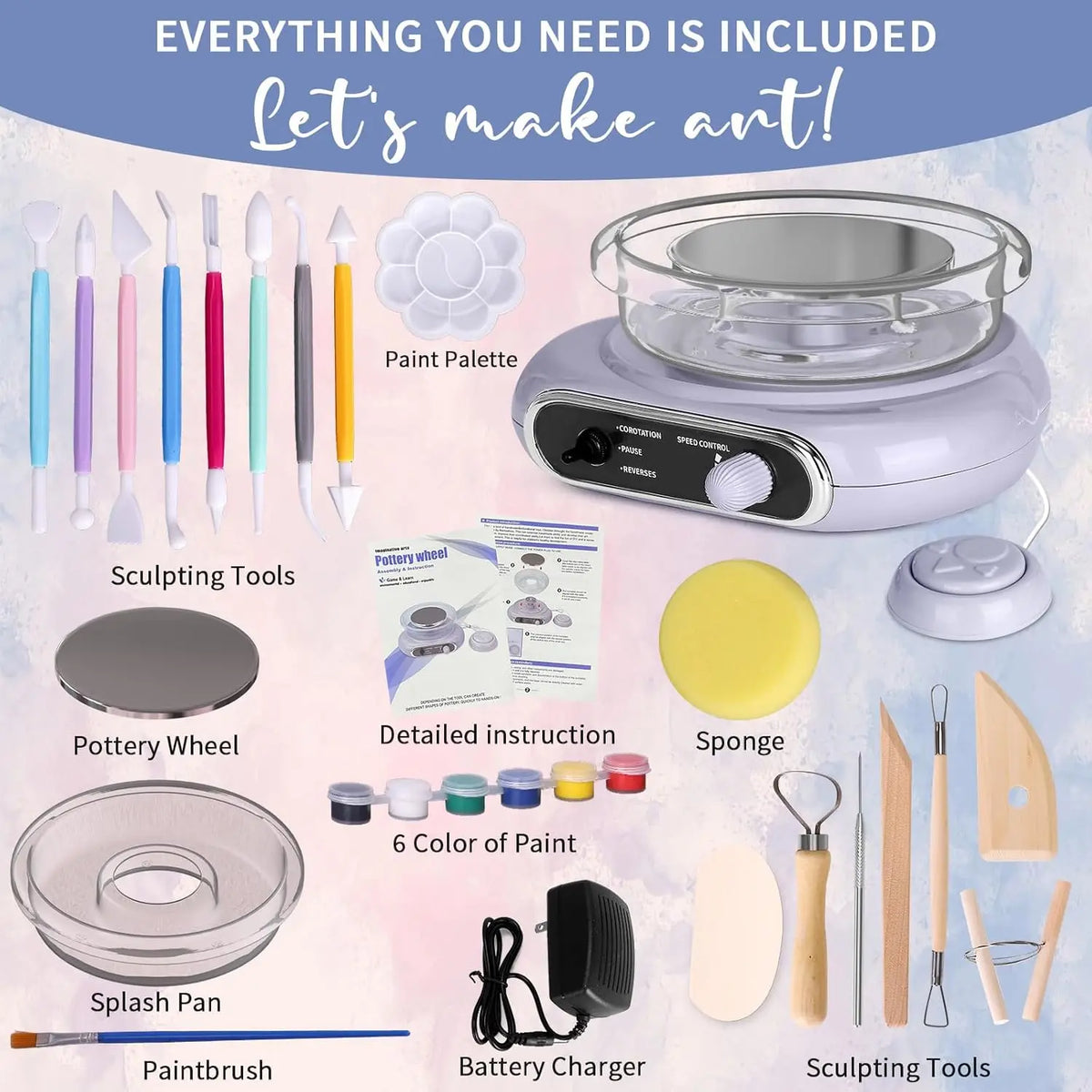 Compact Pottery Wheel Craft Kit with Tools and Paints